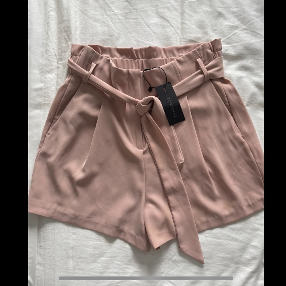 Pink paper bag tie waist shorts - size M